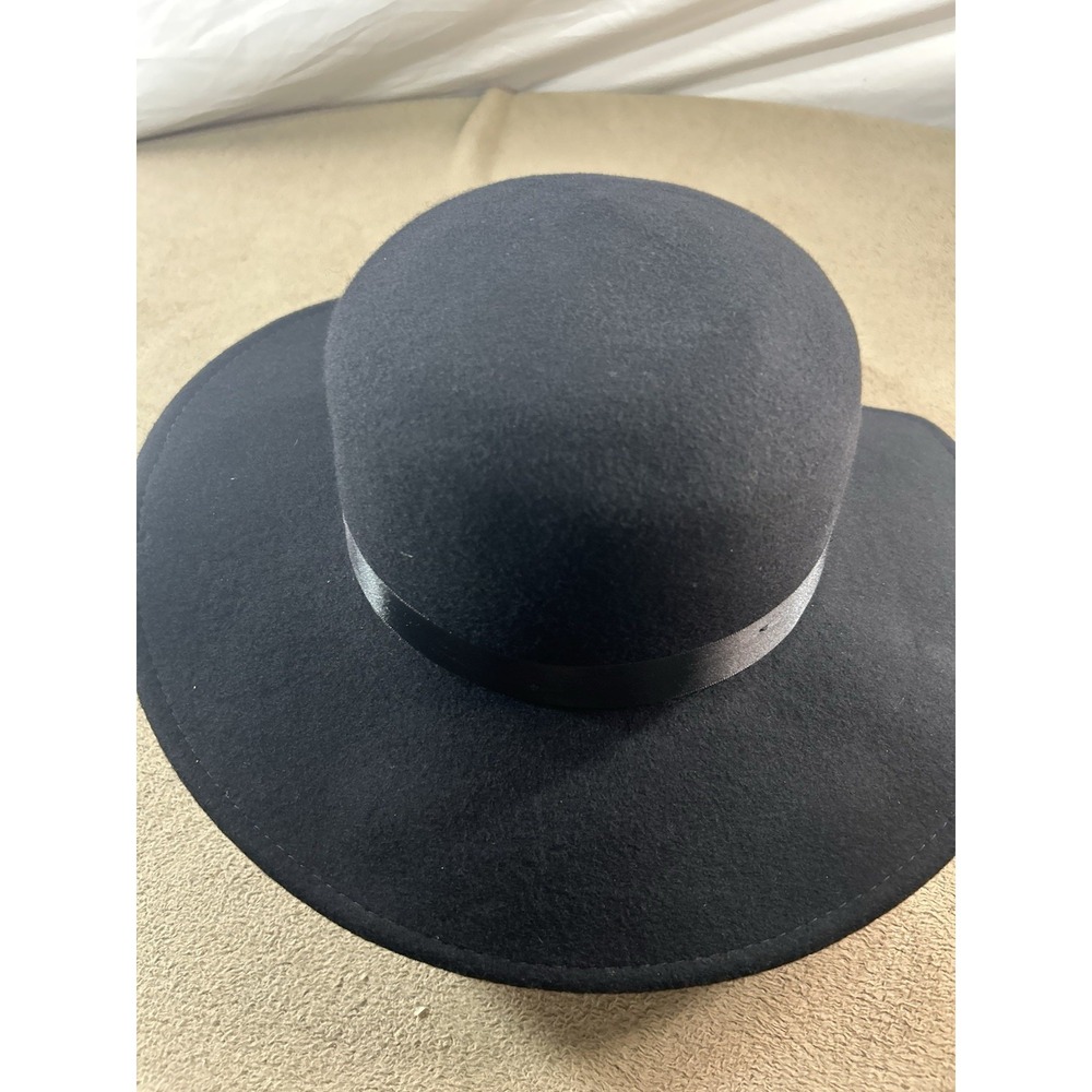 Anna & Ava Black 100% Wool Wide Brim Hat Satin Ribbon Womens Boho - Picture 3 of 9
